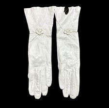 LEATHER Gloves Ivory Cream FLOWER Long Lambskin Ladies Vintage Small S 10 NWT