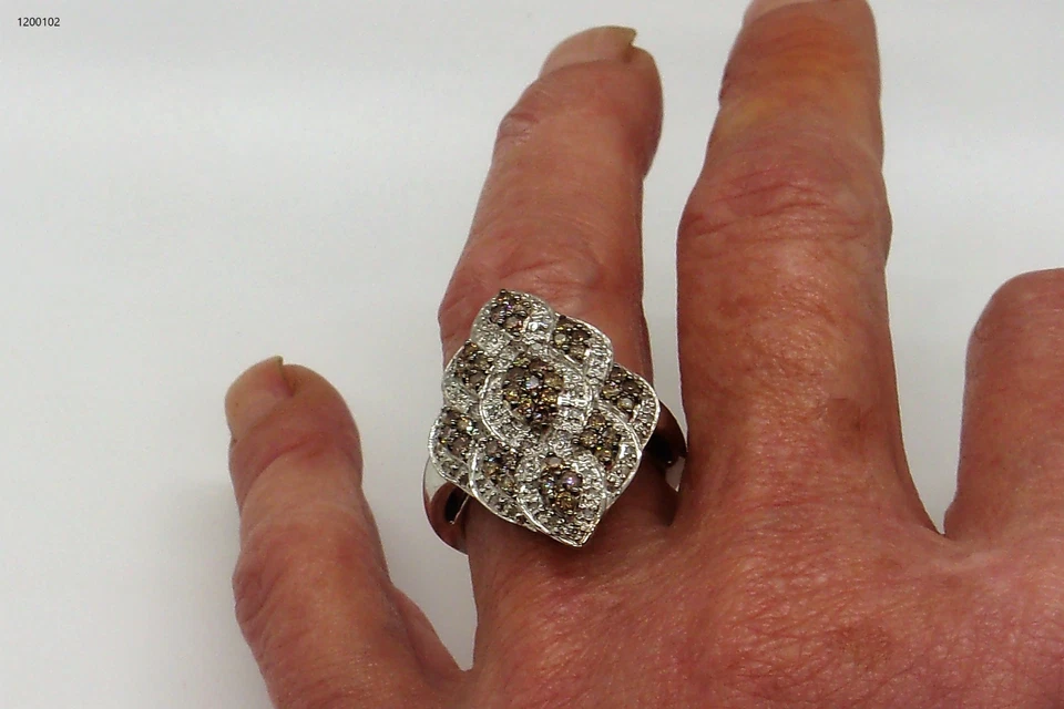 Anillo llamativo champán y diamantes blancos, 14 K Foto 3 de 4