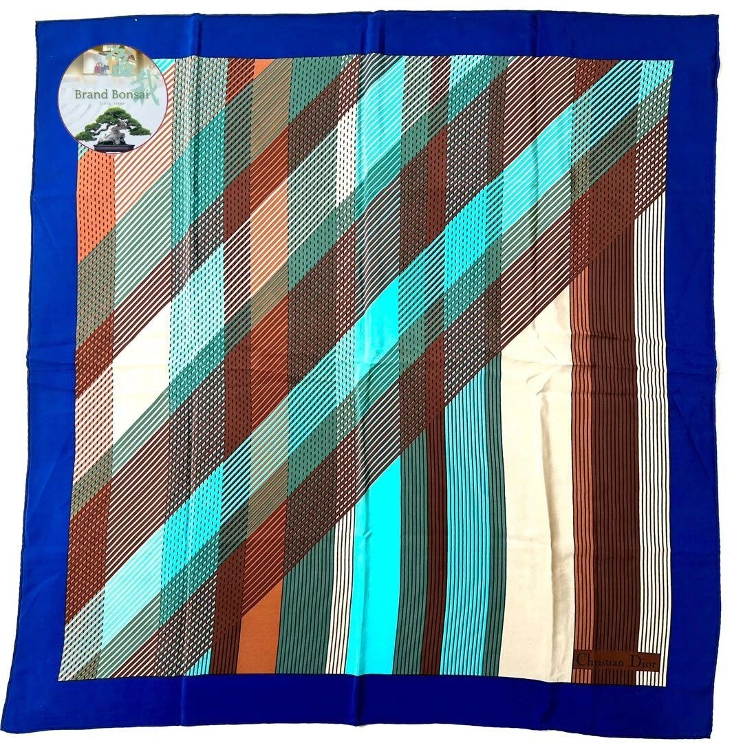 Foulard Dior en soie 77 cm rayé bleu [authentique] A