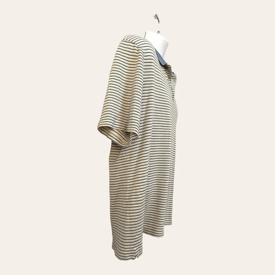 Paradise Collection Mens L Polo Shirt Striped Blue Henley Silk Blend Flaws - Image 3 of 4