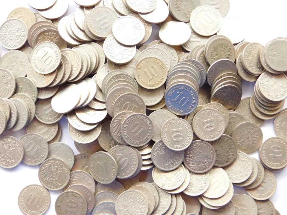 Lot GERMAN 100x 10 PFENNIG 1874 - 1915 Nickel EMPIRE WW1 NICE Old Coin HISTORY - Image 2 of 4