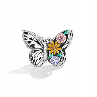 Fraise Charm silber S925 Schmetterling mit Blumen für Armband Sterlingsilber
