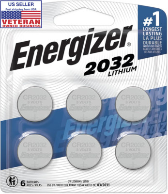 2032 Batteries (6 Pack), Energizer, 3V Lithium Coin Batteries