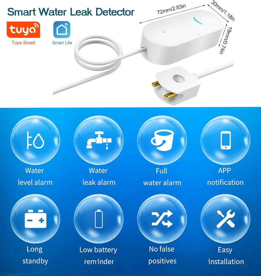 WiFi Bluetooth Water Leak Detector Smart Water Sensor Alarm&App Alerts For Home - Image 2 of 4