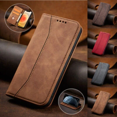 ECHT LEDER HANDYHÜLLE MAGNET ETUI CASE SCHUTZ HÜLLE WALLET FLIP BOOK HANDYTASCHE - Bild 1 von 4