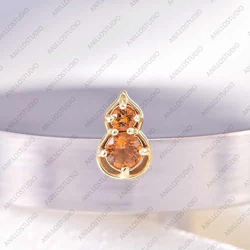 Citrine Gemstone Calabash Shape Wife Stud Earrings Jewelry 14K Solid Yellow Gold - Picture 4 of 8