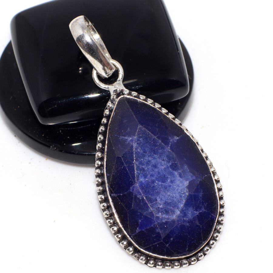 Simulated Blue Sapphire 925 Silver Plated Pendant 2