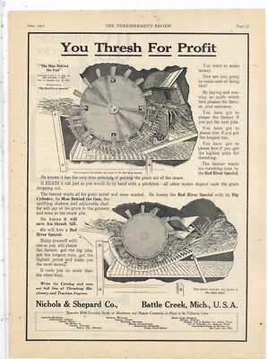 1911 Nichols & Shepard Ad: Red River Special Thresher Close Up Cylinder & Grate