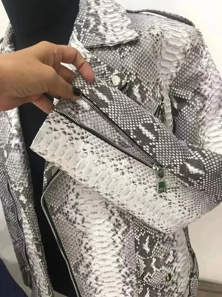 Python Leather Moto Jacket - Men's Premium Snakeskin Biker Jacket - Image 4 of 4