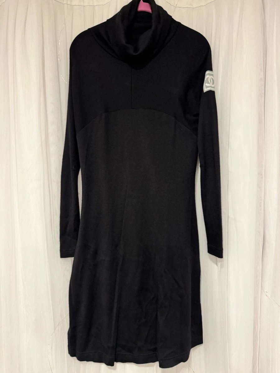 knee length dresses for ladies Chanel Knit Dress Wool Black WS6397 – NUIR VINTAGE