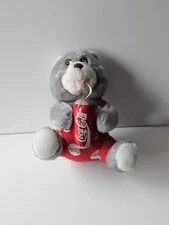 COCA COLA PLUSH BEAR WITH COKE CAN & SODA STRAW ADVERTISING "COKE"