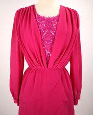Vtg Ursula of Switzerland Fuchsia Sequin Beaded Dress Mother of the Bride Gown