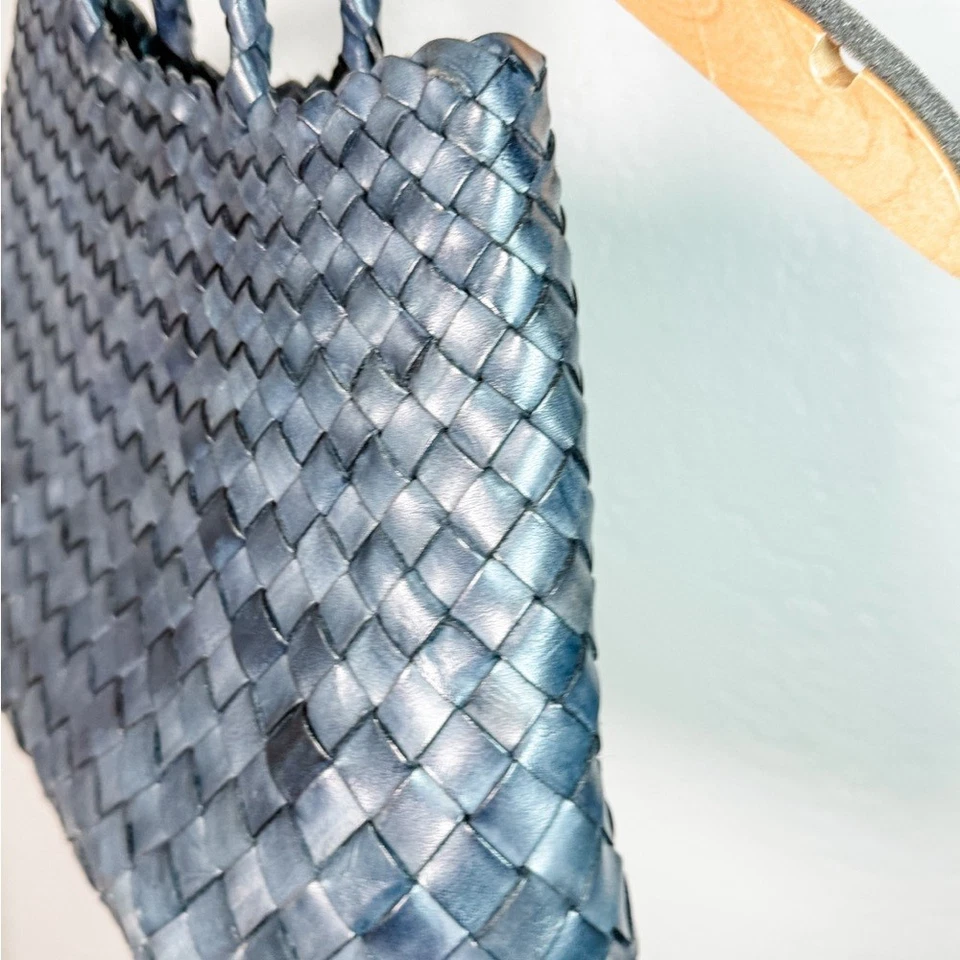 Bolso de Mano Dragon Diffusion Azul Marino Santa Croce Cuero Tejido - Grande Hecho a Mano Foto 4 de 4