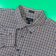 Van Heusen XXL 18-18½ Brown Plaid Button Down Dress Shirt Long Sleeve No Iron