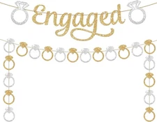 KatchOn, Pre-Strung Gold and Silver Glitter Engaged Banner - 
