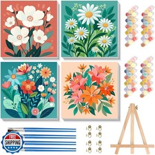 cviokrdu 4 Pack Paint by Numbers Kit for Kids with Frame - Wooden Easel, Flow