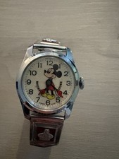 Vintage Bradley Mickey Mouse Mechanical Watch Swiss Made Runs Stretch Band