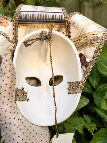 Venetian Mask Made Veneto Italy Hand Painted W Tags Gold Black w Musical Fabric - Picture 15 of 22