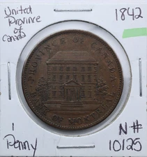 1842 Province of CANADA Bank of Montreal One Penny Bank Token Copper