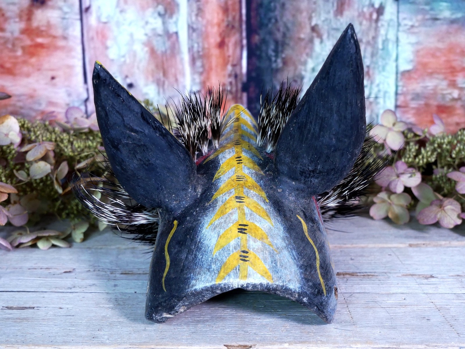 Coyote Mask Desert Wood & Boar Hair Whiskers Handmade Guerrero Mexican Folk Art