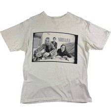 Vintage 90's Nirvana Kurt Kobain T Shirt Mens Large White Graphic Print Band Tee
