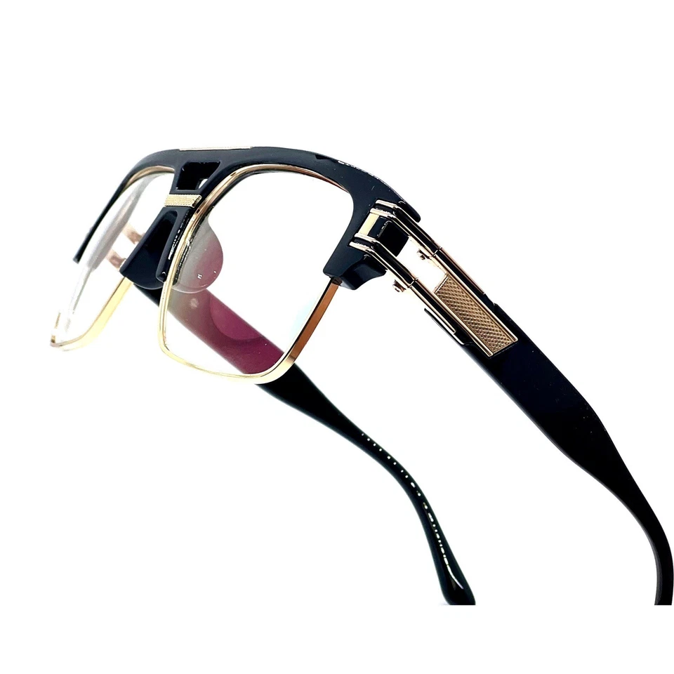 Gafas de moda para hombre marco negro dorado estilo hip hop lentes transparentes lentejas de gran tamaño Foto 2 de 4