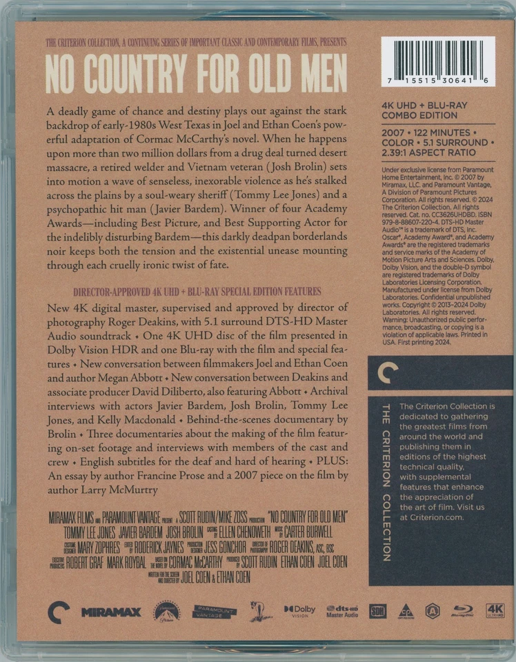 No Country For Old Men (4K Region 0 + Blu-Ray Region A) (New & Sealed) - Image 2 of 2