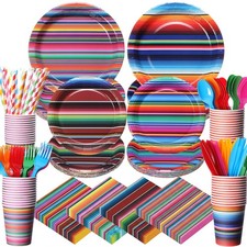 450 Pcs Mexican Serape Party Tableware Set Fiesta Decorations Taco Bar Plates...