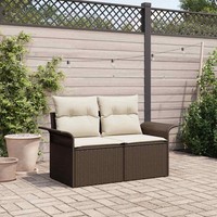 2-Sitzer Gartenbank Mit Kissen Braun Poly-Rattan