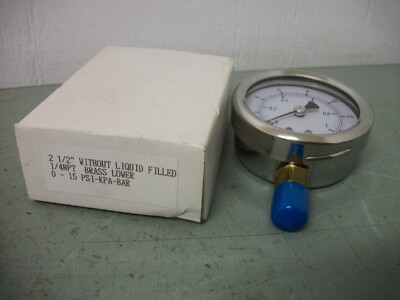 #ad GENERIC 2 1 2quot; 1 4quot; NPT PRESSURE GAUGE 0 15PSI NIB $9.99