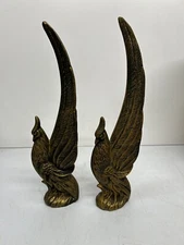 2 Vtg Mid-Century Ceramic Chalkware Pheasant Statues Art Figures 17" Tall