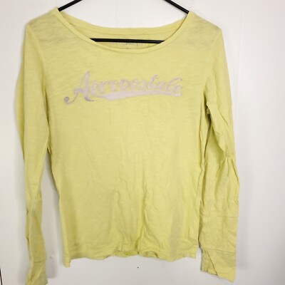 Aeropostale Shirt Womens L Baby Tee Long Sleeve Spellout Graphic Y2K Burnout