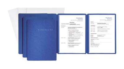 PAGNA Bewerbungsmappen Set 3-teilig  3 Mappen + 3 Versandtaschen: Blau-Rot-Grau