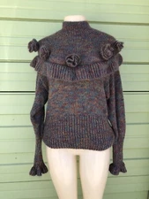 ZARA  MULTOCOLOR RUFFLED MOHAIR SWEATER Appliqué LONG Sleeve Size M #6190