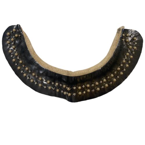 VTG Accessory Collar Removable Brown Leather Beaded Esther & Irene Philadelphia - Picture 2 of 11