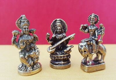 3 x Tridevi Statue Durga Uma Lakshmi Saraswati Shakti Ma Lady Hindu Goddess Tiny