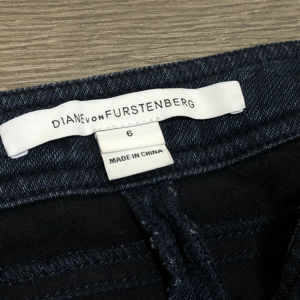 Pantalones de mezclilla para mujer Diane Von Furstenberg pierna ajustada lavado oscuro azul algodón talla 6 Foto 2 de 4