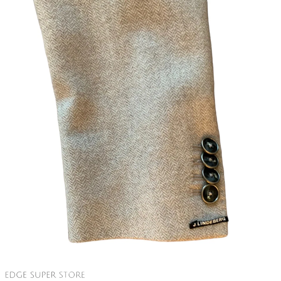 Chaqueta Blazer J Lindeberg Beige Tostado Tolva Lana Espiga Calce Ajustado Talla 44 EE. UU. 34 Foto 4 de 4