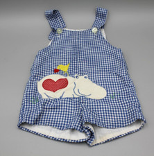 Funtasia Too Shortall Romper Boys 4T Blue Seersucker Appliqu Hippo Bird Heart