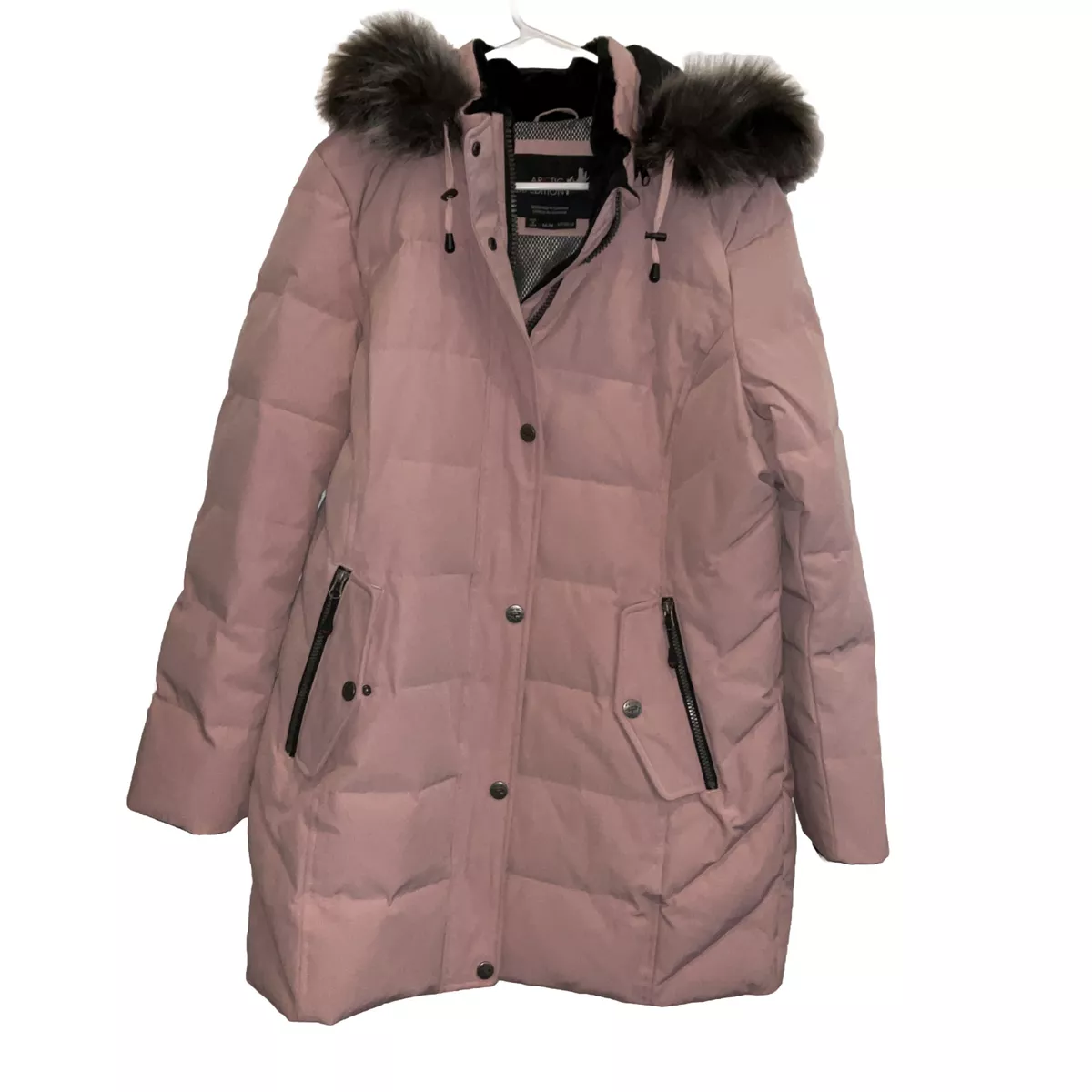 Arctic expedition quilted zip front down coat with hood sale