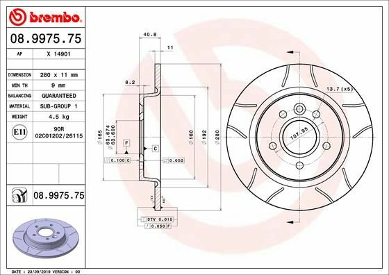 2X Brembo 08.9975.75 Bremsscheibe Hinten FüR Ford Volvo-image