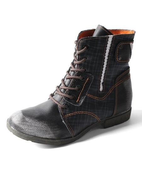 TMA Eyes Women's Boots 9.5M EU 42 Black Leather Plaid