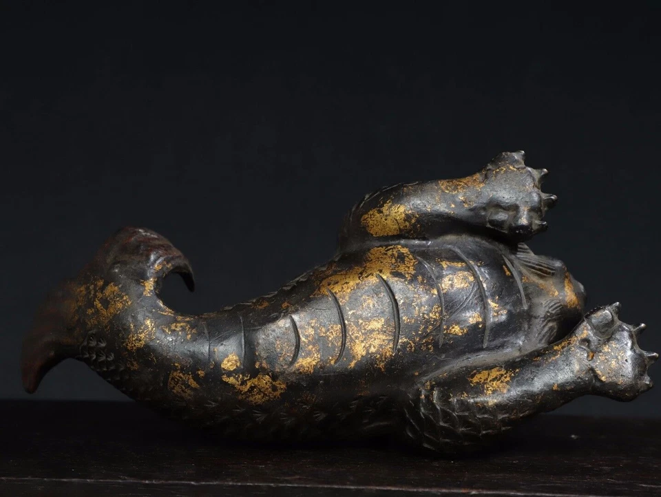 Antigua estatua de pez dragón dorado bronce dinastía qing hecha a mano de China de 10" Foto 3 de 4