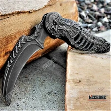 8" Survival Edge Pocket Knife Stainless Steel Stonewash Finish Folding Knife