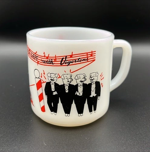 Vintage Vigortone advertising coffee mug Federal Milk Glass Singing pigs collect