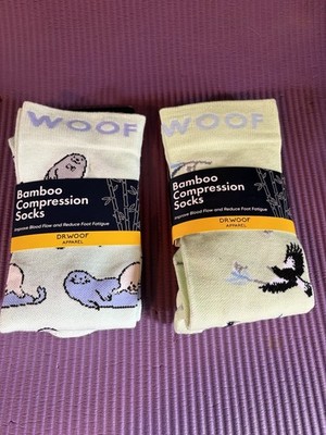 Dr Woof Compression Socks Wide Calf 2 Pair Sz Med (women s 9-11) Birds / Seals
