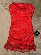 LULUS Bea Red Embroidered Mesh Ruffled Mini Dress - Size L