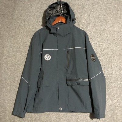 Evil Wolf Jacket Mens Gray Hooded Water Resistant Windbreaker Reflective Piping