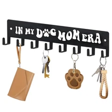 Decorative Dog Leash Key Holder for Wall 8 Hooks Black Adhesive Wall Mount