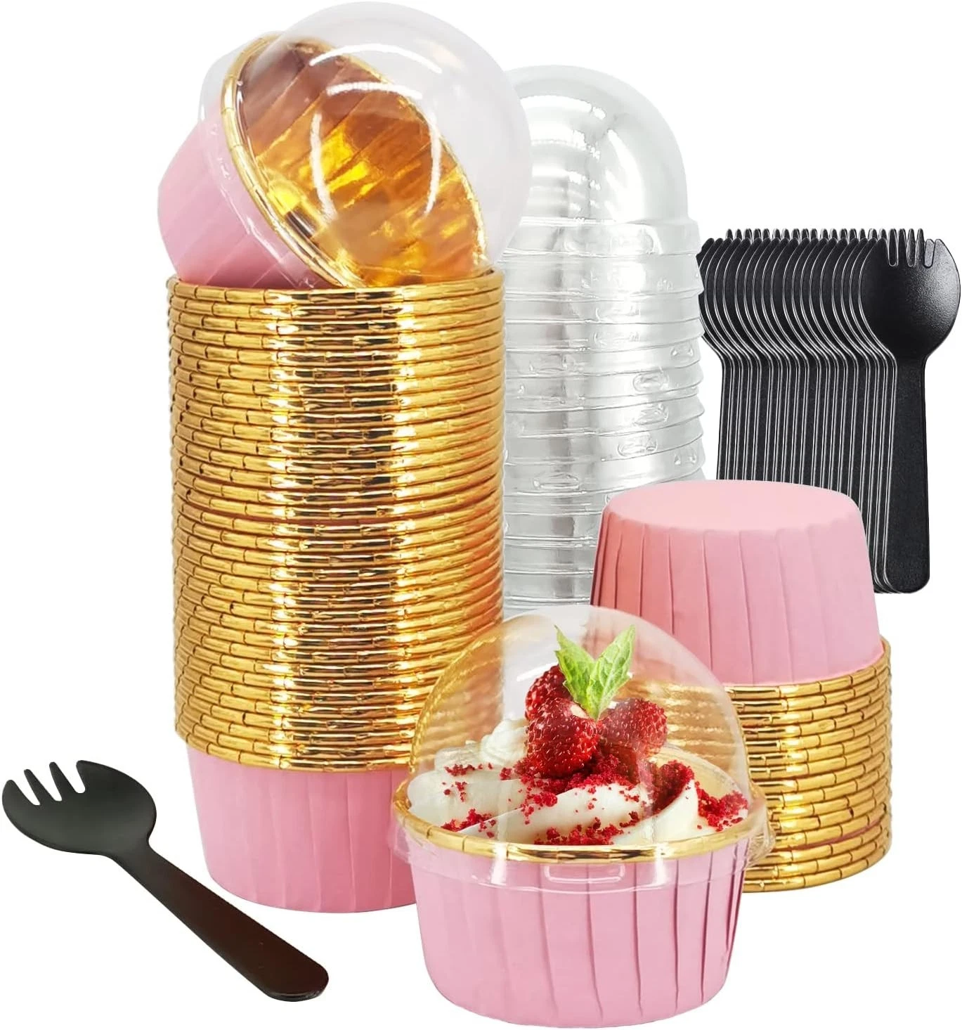 Cupcake Liners with Lids 50 Pack,LNYZQUS 5oz Large Foil Cupcake Cups Muffin Tins